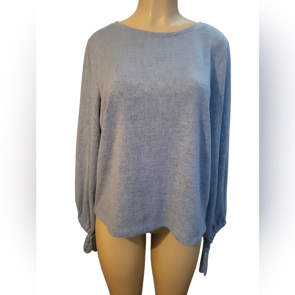 A.N.A Light Grey Blue Long Sleeve Top Bowtie Comfy Winter Soft